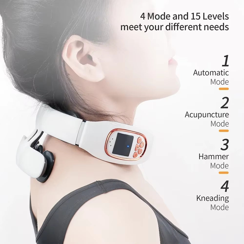 Masajeador Eléctrico Inalámbrico Inteligente de Cuello y Espalda de 6 Cabezales con Calor para Relajar la Vértebra Cervical y Amasar