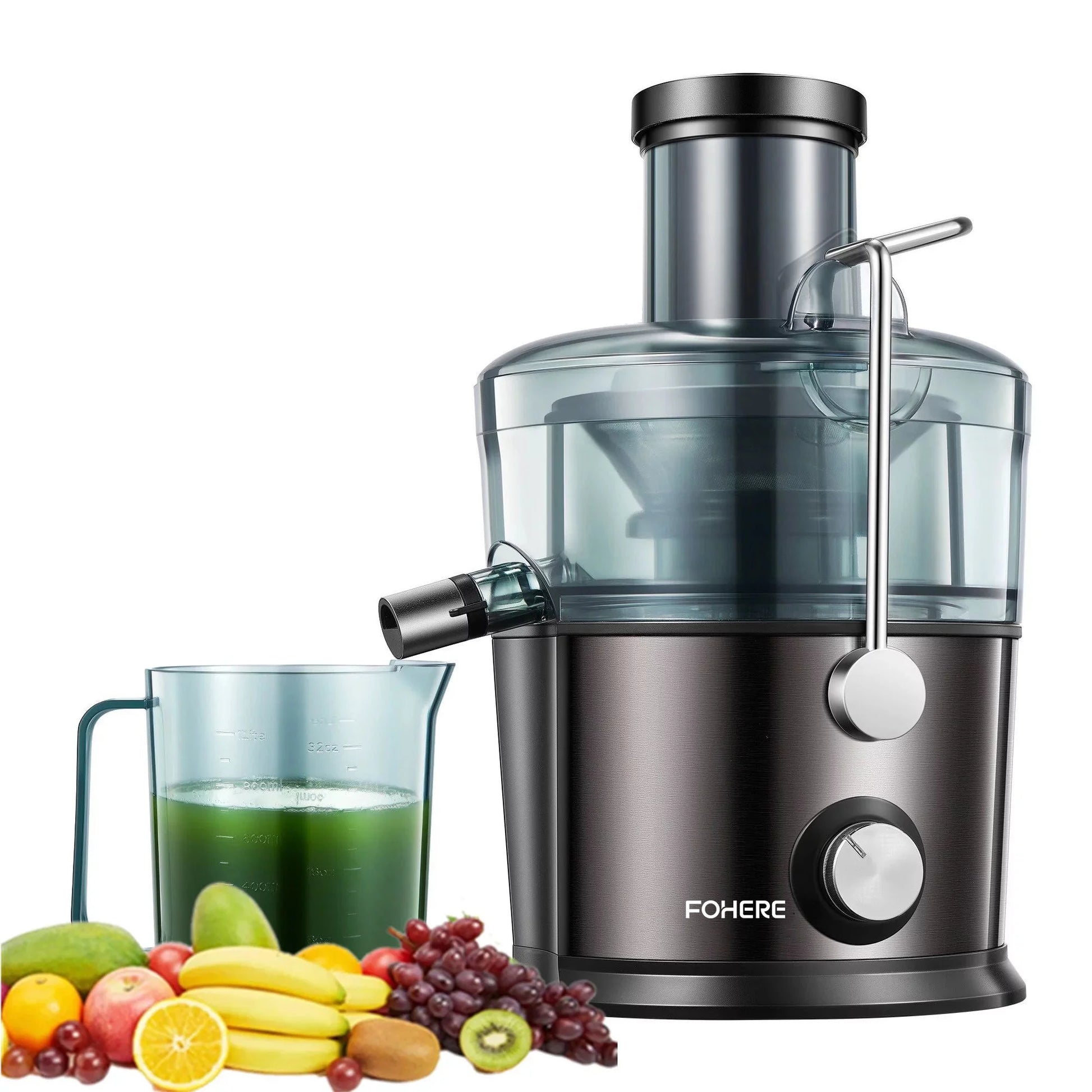 Extractor de Jugos Centrífugo de Máxima Potencia 1200W, con Boca Ancha de 3 Pulgadas y Función Antigoteo para Frutas y Verduras, 2 Velocidades, Fácil de Limpiar con Cepillo, Acero Inoxidable, 800W.